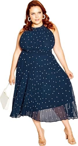 Image of City Chic Women's Apparel Citychic Plus Dress Pleated Navy Spot, Size 16, 20
