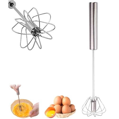 Image of Stainless Steel Semi-automatic Egg Whisk, 2024 Upgrade Hand Mixer Whisk Stainless Steel Egg Whisk Hand Push Rotary Whisk Blender for Cooking Kitchen Home Egg Milk Egg Spinner (Silver, 14inch)