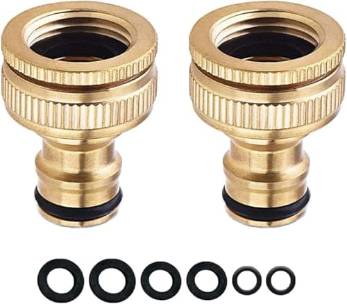 Image of COSORO 2 pack Garden Hose Tap Connector - 3/4 inch & 1/2 inch 2-in-1 Brass Female Threaded Tap Connector for Hosepipe, Threaded Faucet Adapter