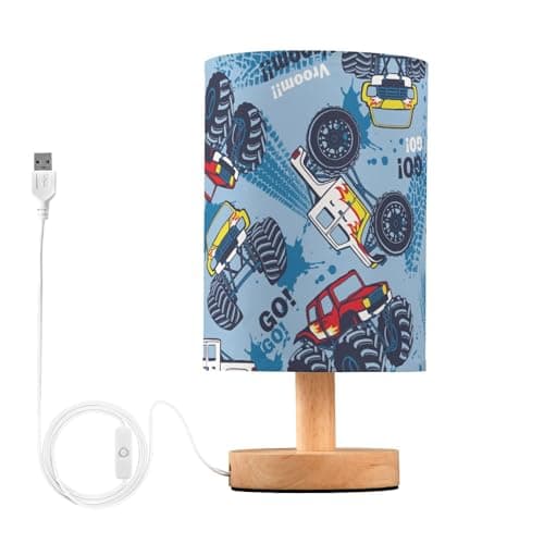 Image of Mnsruu Bedside Table Lamp Racing Truck Cars Blue Bedside Lamps LED Light Desk Lamp Fabric Shade Small Lamp for Bedroom Living Room (Bulb Included)