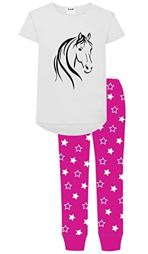 Image of Jujak Girls Pyjamas Pjs Palomino Horse Pony Design 2 Premium Range Made in England – Pink (13-14 Years)