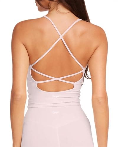 Image of Danysu Sports Bra Seamless Backless Padded Non Wired Bras Impact Support Workout Vest Tank Tops for Women UK Yoga Gym Top V Neck Pink S
