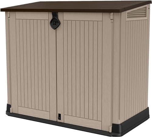 Image of Keter 17197253 Store It Out Midi Plastic Garden Storage Shed, Beige and Brown, 845 L, 130 x 74 x 110 cm
