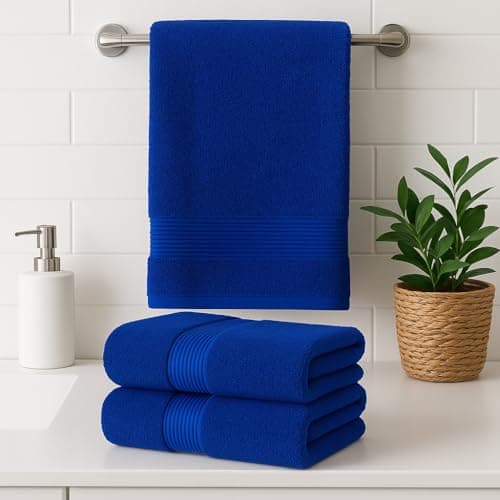 Image of Diamond Tex Hand Towels with Hanging Loop 2-Pack Royal Blue,50 x 80 cm - 100% Ring Spun Soft Cotton Highly Absorbent, Multipurpose Hand Towel Sets