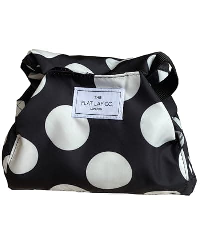 Image of The Flat Lay Co. Makeup Bag - Double Spots Travel Drawstring Makeup Bag with Brush Holder & Large Pockets - Cosmetics Organiser Storage for Eyeshadow, Blushes, Lipstick, & Brushes
