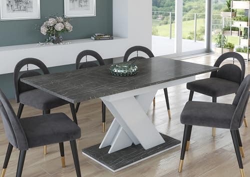 Image of Furneo Tavolo 02 – Modern Extendable Dining Table Only, 120–160 cm, Grey Marble Effect Finish