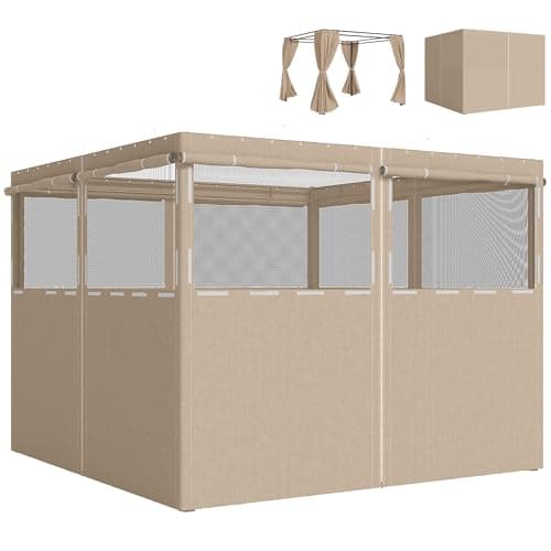 Image of Outsunny 4 Pack Replacement Gazebo Curtains Privacy Panel for Most 3 x 3 m Gazebo Canopy Pavillion Outdoor Shelter Sidewalls Accessories, Khaki