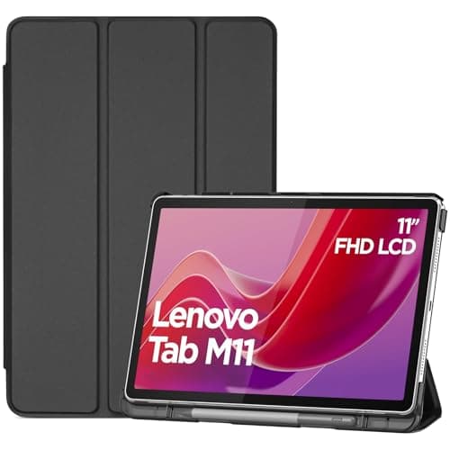 Image of ProCase Smart Case for Lenovo Tab M11/Tab K11 LTE 11" 2024 TB330FU with Pen Holder, Slim Stand Tri-Fold Hard Shell Protective Tablet Cover Translucent Back Case Support Auto Wake/Sleep -Black