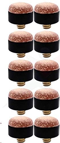 Image of cueball16 10 x 11mm Leather Brass Screw on Cue Tips for Snooker or Pool Cues