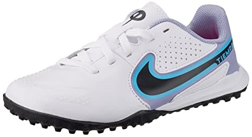 Image of NIKE Jr. Tiempo Legend 9 Academy TF Sneaker, White/Black-Baltic Blue-Pink Blast, 2 UK