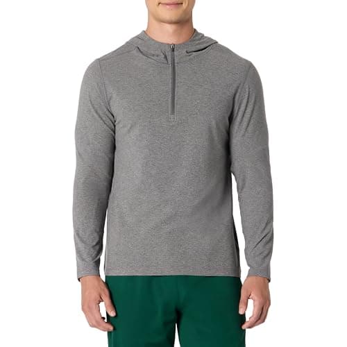 Image of Amazon Essentials Men's Athletic Soft Performance Lightweight Quarter-Zip Hoodie Long Sleeve Workout Top, Grey Space Dye, XL