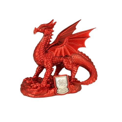 Image of Wales Red Dragon Metallic Figure | Iconic Welsh Mythology Decor for Home, Office Desk & Garden | Beautiful Figurine Gift for Men & Women | Elegant Ornament for Indoor & Outdoor Display