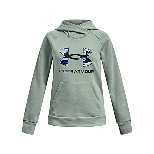 Image of Under Armour Girls' Standard Rival Fleece Big Logo Hoodie, (781) Opal Green / / Midnight Navy, Youth Large