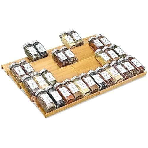 Image of KitHero Spice Drawer Organzier,4 Tiers- 8Pcs Bamboo Spice Rack Tray Insert for Cabinet Drawer Countertop, Kitchen Seasoning Storage Drawer Organization,22" Wide x 15.8" Deep (Hold UP To 48 Jars