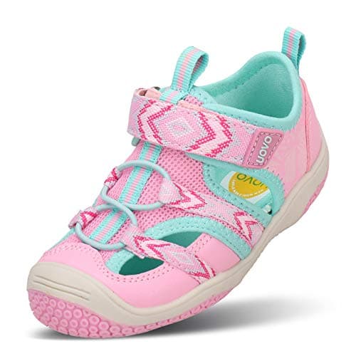 Image of UOVO Girls Closed-Toe Sandals Outdoor Sports Sandals with Anti-Slip Sole Protective Toe Cap Adjustable Hook-and-Loop Straps Rhomboid Pink Size 8.5 Toddler 26EU