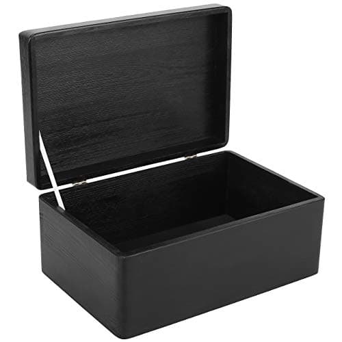 Image of Creative Deco Large Black Plain Wooden Storage Box with Lid | 30x20x14cm (+/-1 cm) | Hinged Lid | Gift Christmas Xmas Box Kitchen Storage | ROUGH & UNSANDED Wood Keepsake Memory Craft Chest