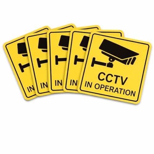 Image of Inside Window CCTV Stickers – Sticks Inside - Visible from Outside | 5 x Security Camera Warning Signs | 100mm x 100mm (4" x 4") | Front Adhesive | Not for External Use