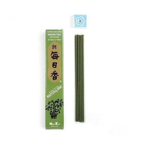 Image of Japanese Incense Sticks Pack of 50 Nippon Kodo Morning Star Incense Sticks from Japan Made from Natural Materials without Chemicals for Relaxation and Meditation (Green Tea)