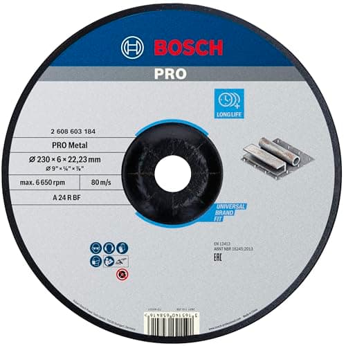 Image of Bosch 1x PRO Metal Longlife Grinding Disc for Large Angle Grinder and Bore 22.23 mm (for Steel, Ø 230 mm, Professional Accessory Large Angle Grinder)