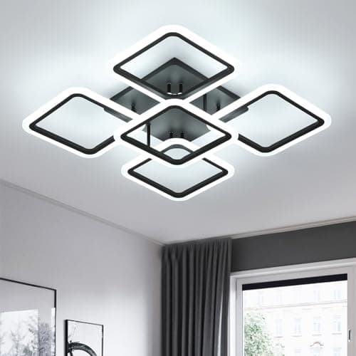 Image of Comely LED Ceiling Lights, 61W 7000LM Black Ceiling Lamp LED Modern, 5 Square Chandeliers 6500K Lighting Fixture for Living Room, Kitchen, Hallway, Dining Room, Bedroom