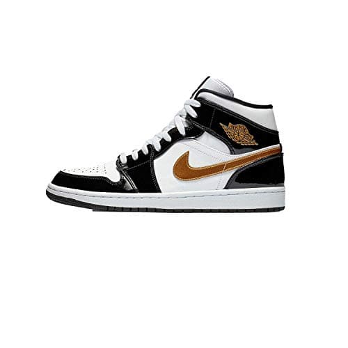 Image of Air Jordan 1 Mid Men's Shoes (DQ8426-071, Black/White/Metallic Gold), Black/Metallic Gold-White, 12 UK