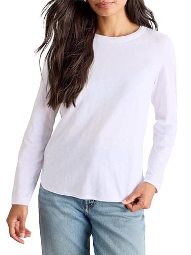 Image of White Stuff Clara Long-Sleeved Crew Neck T-Shirt - Casual Regular Fit Cotton Jersey T-Shirt - Bright White - Size 10