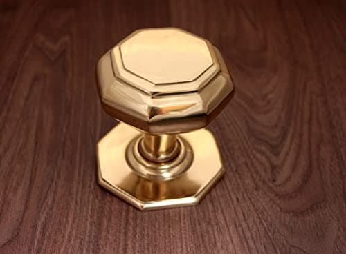 Image of Infinity Decor Large Octagonal Centre Door Knob 50mm - Solid Brass Pull Handle for External Doors (Brass)