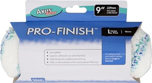 Image of Axus Decor Pro-Finish Roller, Long Pile (Blue Series) Paint Roller Sleeve, Ultra Fine Finish, Long Pile for Professional & DIY Projects, Ideal for Uneven Walls & Ceilings, 9"/230mm,44mm core