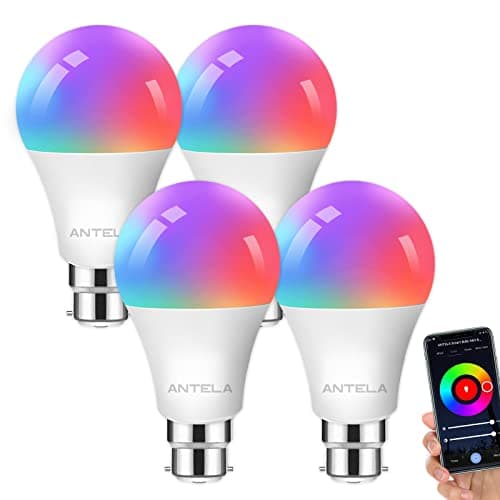 Image of ANTELA Smart Bulb B22 Alexa Light Bulbs, 9W LED WiFi Bulb, 2700K-6500K RGB Dimmable Colour Changing, Smart Life App Control, Compatible with Alexa, Google Home, No Hub Required, 4 Packs
