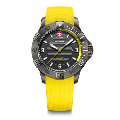 Image of Wenger Men’s Watch Seaforce Ø 43 mm, Swiss Made, Analogue Quartz, Water-Resistant up to 200 m, Silicone Strap, Yellow/Black, 01.0641.145
