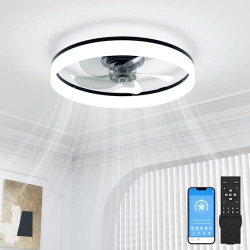 Image of SUNKENET 50cm Ceiling Fans with Lights and Remote, Ceiling Fan Light, 3000K-6500K Dimmable Smart LED Fan Light, 6 Wind Speeds & Reversible, Black Modern Fan Light Ceiling for Bedroom