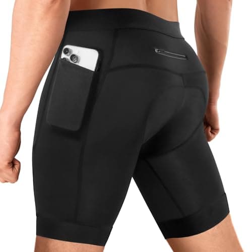 Image of Niksa Cycling Shorts Mens 3D Gel Padded Anti-Slip Leg Grippers Bicycle Shorts with Phone Pockets MTB/Road Bike Shorts for Mountain Biking, Commuting Cycling,Black,L