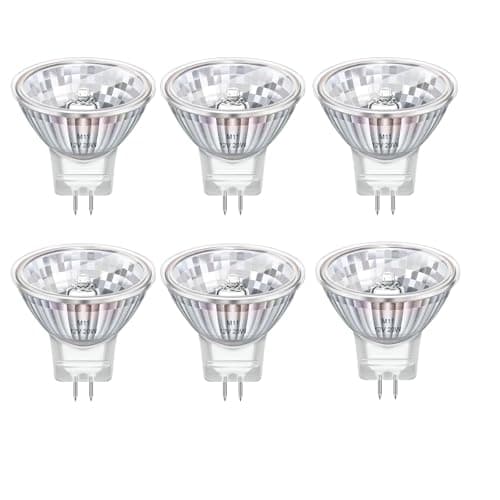 Image of MR11 20W 12V Halogen Reflector Bulb, Dimmable Spotlight Bulbs Warm White 2700K, Fairy Spotlight Bulbs for Mini 35mm Recessed GU4 Bathroom Ceiling Lights, Landscape Lighting, Pack of 6