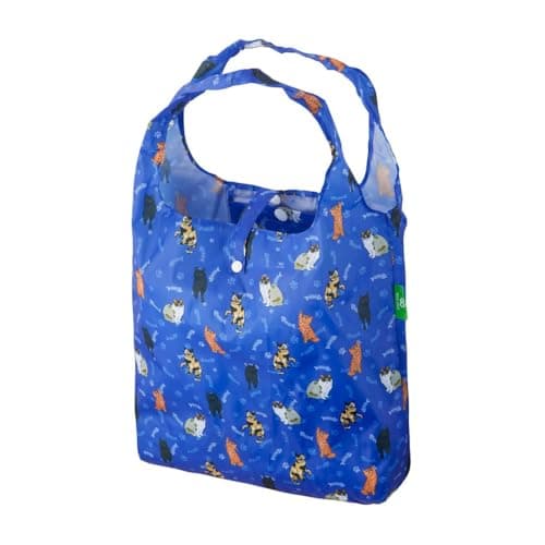Image of Eco Chic Lightweight Foldable Reusable Shopping Bag Water Resistant Tote Bag (Beloved Cats Blue)