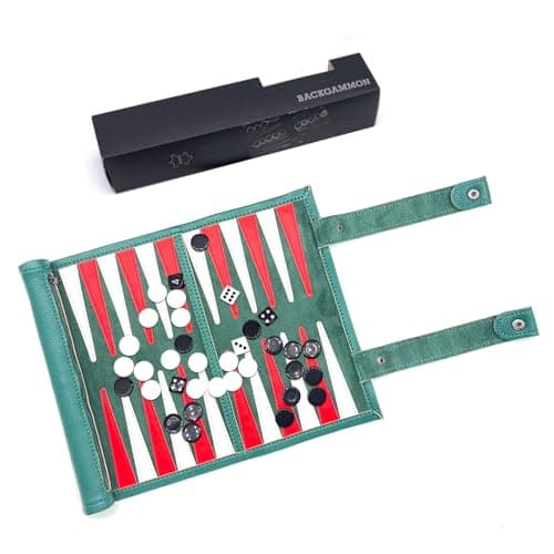 Image of Travel Backgammon Set, Portable 18.5inch Leather Backgammon Sets, Roll-Up Travel Backgammon Game, Tactical Board Game Ideas (Green)