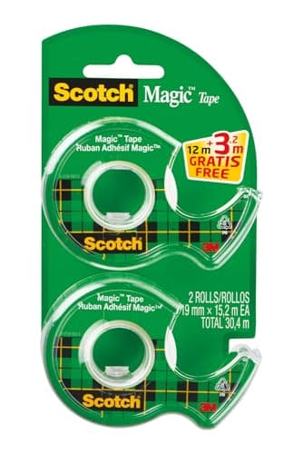 Image of Scotch Magic Tape, 2 Rolls on Handheld Dispenser , 19 mm x 12 m + 3.2 m FREE - General Purpose Sticky Tape for Document Repair, Labelling & Sealings