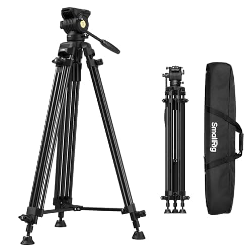 Image of SMALLRIG 73''/186cm Heavy Duty Aluminum Alloy Video Tripod, Max Load 8kg (18lbs), Fluid Head with +85° to -78 Tilt Range, Compact Travel Tripod Weight 3.1kg(6.8lbs), Folded Height 88cm, AD-14-5440