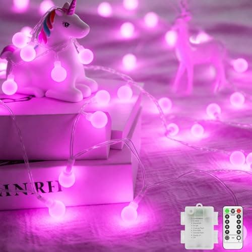 Image of 12 M 100 LED Fairy Lights Outdoor Waterproof Globe String Lights Battery Operated Christmas Lights with Remote 8 Modes for Bedroom Garden Patio Party Indoor Mother's Day Wedding Decorations Pink