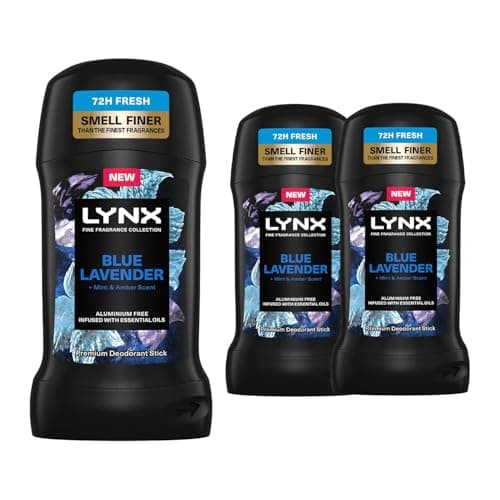 Image of Lynx Fine Fragrance Collection Stick Deodorant for Men Blue Lavender, Pack of 3, 72 Hours Odour Protection Aluminium-Free Premium Deodorant Stick Infused with Essential Oils, 50 ml