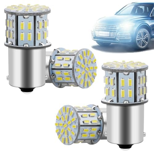 Image of P21W 1156 BA15S LED Bulbs, Super Bright White 12V 5W 50SMD with Single Contact Base for Car Truck Camper Trailer RV Boat Yard Reverse Lights Stop Brake Indicators Tail Turn Signals (Pack of 4)