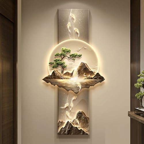Image of 3D Wall Art Decor with LED Light, Oriental Landscape Painting for Modern Home, Office, and Bedroom Decoration