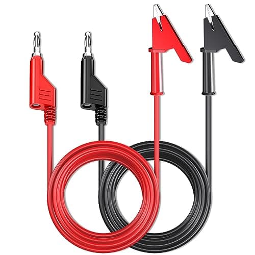 Image of Cleqee 2-Pack 4mm Banana Plug to Crocodile Clip Test Leads, 10ft/3m Flexible Cable, Alligator Clips, Red & Black, Electrical Testing