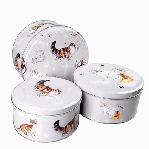 Image of SiXsigma Sports Set of 3 Round Nesting Cake Storage Tins - Airtight Containers for Cakes, Biscuits & Sweets Large, Medium & Small Sizes - Perfect Mothers Day Gifts For Kitchen (Cats-Grey)