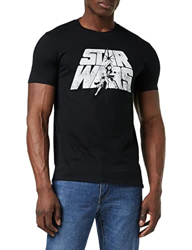 Image of Star Wars Men's Retro Logo Regular Fit Crew Neck Short Sleeve T - Shirt, Black (Black Blk), XX-Large (Manufacturer Size:XX-Large)