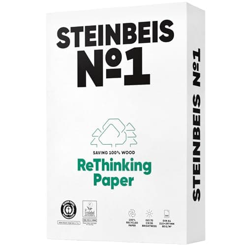 Image of Steinbeis No.1 Printer Paper - A3 Recycled Paper 80gsm White & Chlorine Free 2500 (5 x 500) Sheets of High Quality Copier Paper ISO 70 / CIE 55