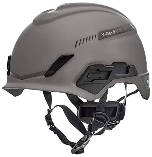Image of MSA V-Gard H1 Trivent Safety Climbing Helmet - Ventilated - Gray - 52–64 cm - Hard hat with chinstrap for Work at Height and Rescue - EN12492 & ANSI