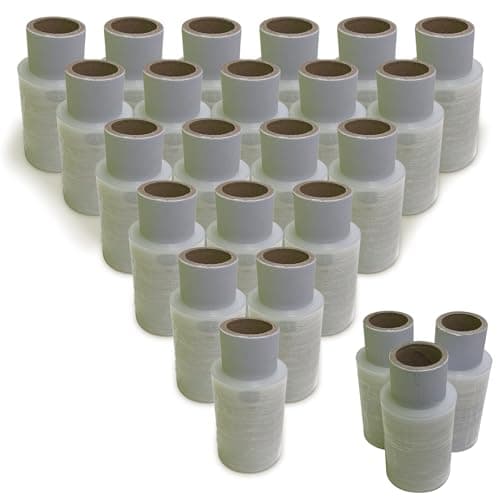 Image of JeeJaan® 24 Rolls Clear Mini Stretch Film 100mm x 150m 17mu Self-Adhering Extended Core Pallet Stretch Wrapper & Stretch Shrink Wrap Parcel Packing Cling Film Return Pallets