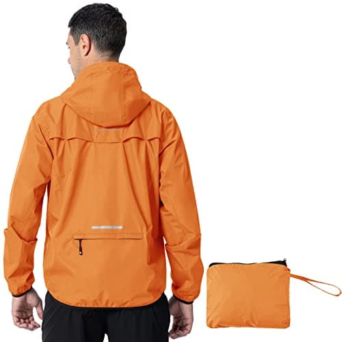 Image of donhobo Men's Waterproof Jacket,Waterproof Rain Jackets Windbreaker Packable Hood Reflective Lightweight Quick Dry Raincoat with Zipper Pockets for Outdoor Cycling Traveling Orange XXL