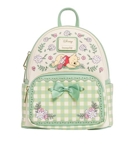 Image of Loungefly Backpacks Disney Winnie The Pooh Gingham Floral Mini Backpack Green