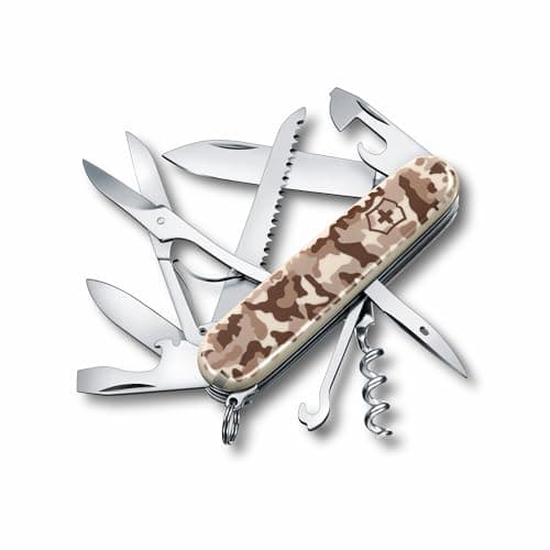 Image of Victorinox Huntsman Swiss Army Knife, Medium, Multi Tool, Camping Knife, 15 Functions, Large Blade, Bottle Opener, Desert Camouflage